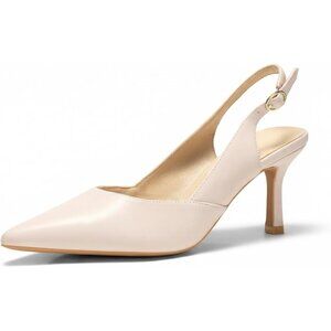 Women's Light Pink Faux Leather Pointed Toe Slingback Stylish Buckle Pump Shoes